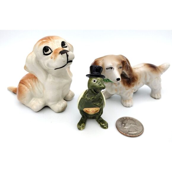 Bone China Animals Puppies Turtles Vintage Made In Japan Figures 1950s - Picture 2 of 9